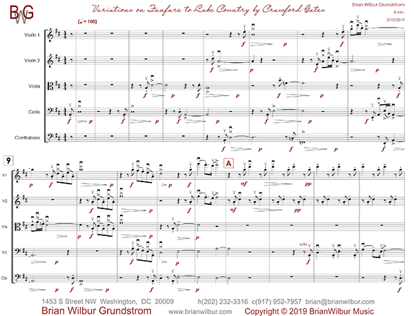Score for Variations on Fanfare to Lake Country by Crawford Gates