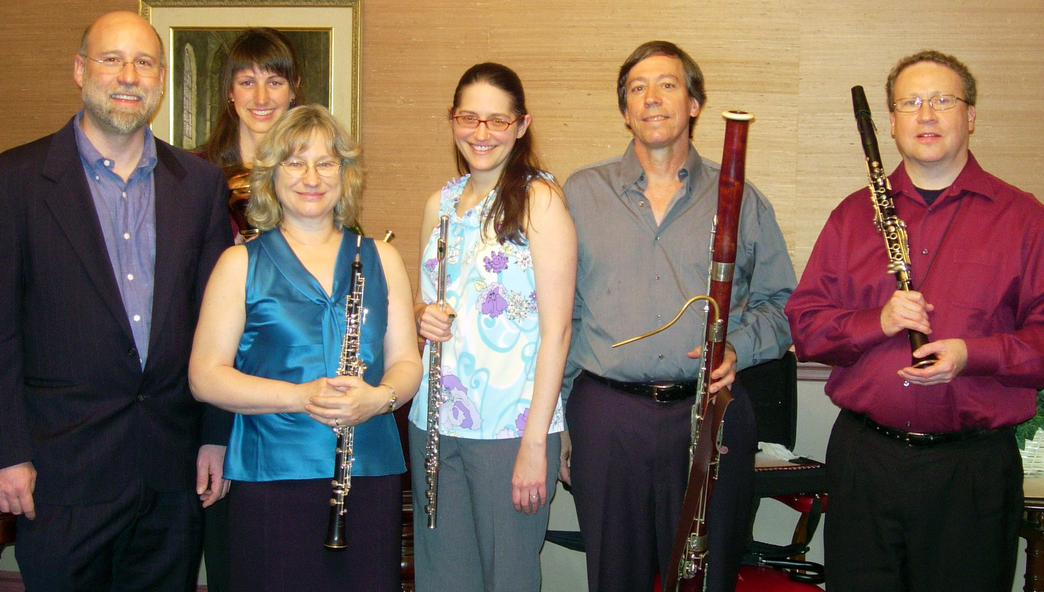Composer Brian Wilbur Grundstrom with Baltimore Symphony members Gabrielle Finck, Jane Marvine, Marcia Kämper, David Coombs and William Jenken 